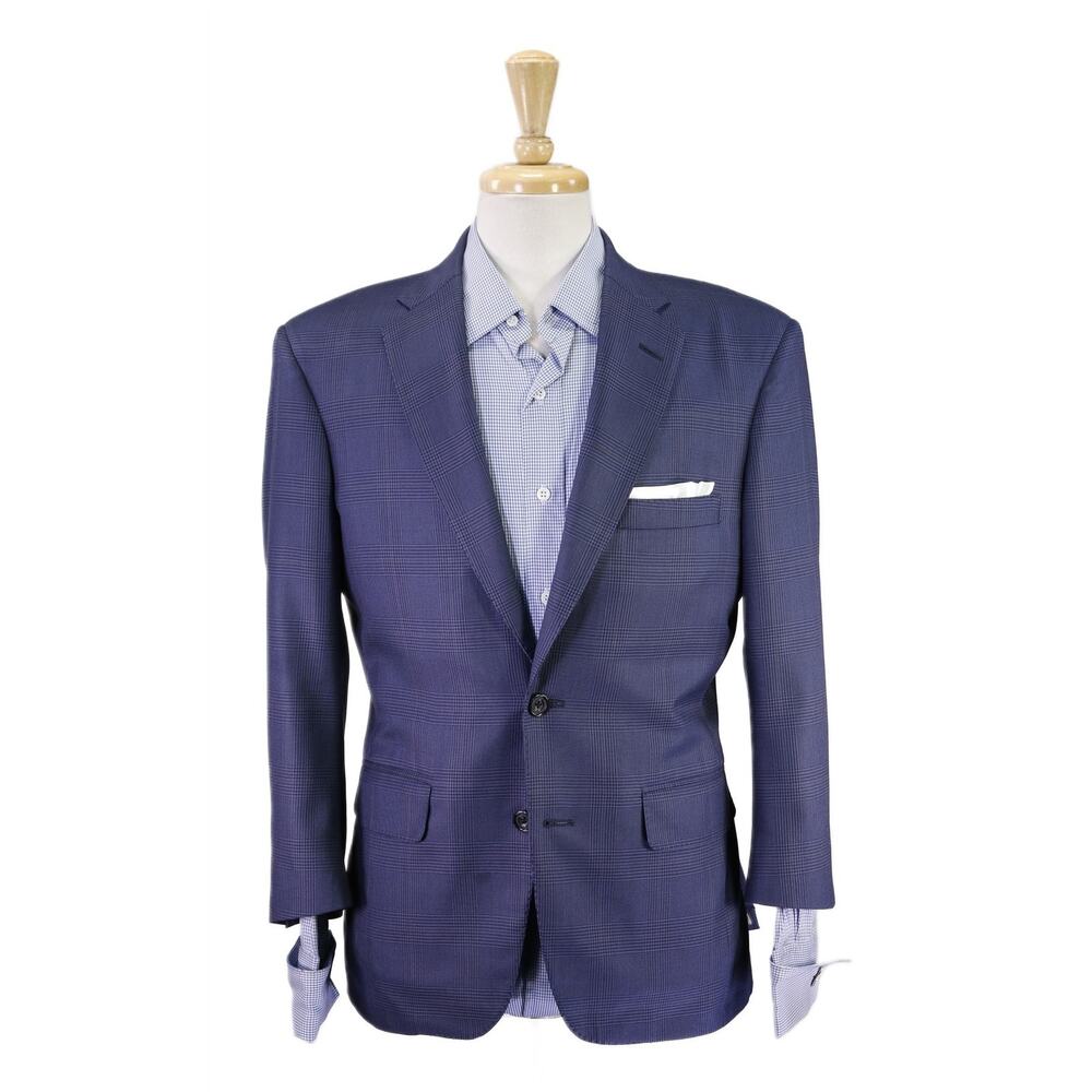 Tom James Custom Tailored Blue Plaid Wool Silk Sportcoat Blazer 40S
